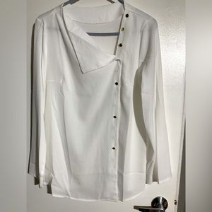 Shawhuwa women’s collar asymptomatic casual button down, white w/ gold buttons